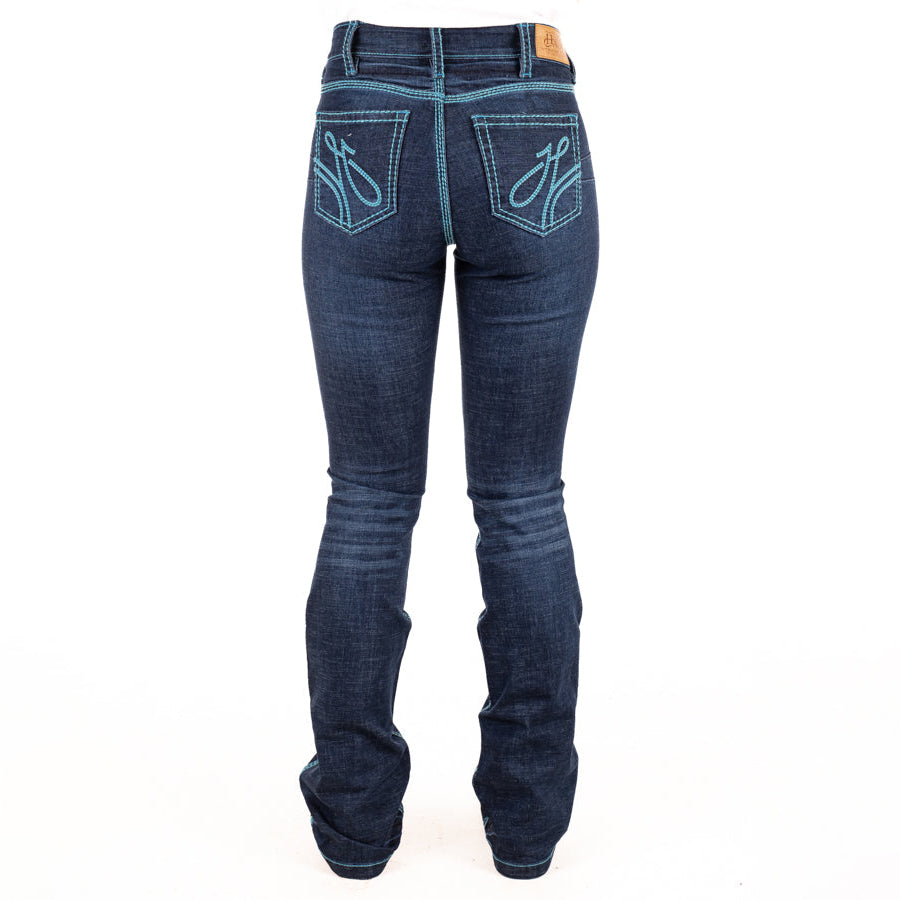 H&H CORE ULTRA HIGH RISE Boot Cut Jeans, 35 inch Leg. TURQUOISE STITCH by Hitchley and Harrow SR2243