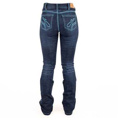 H&H CORE ULTRA HIGH RISE Boot Cut Jeans, 35 inch Leg. TURQUOISE STITCH by Hitchley and Harrow SR2243