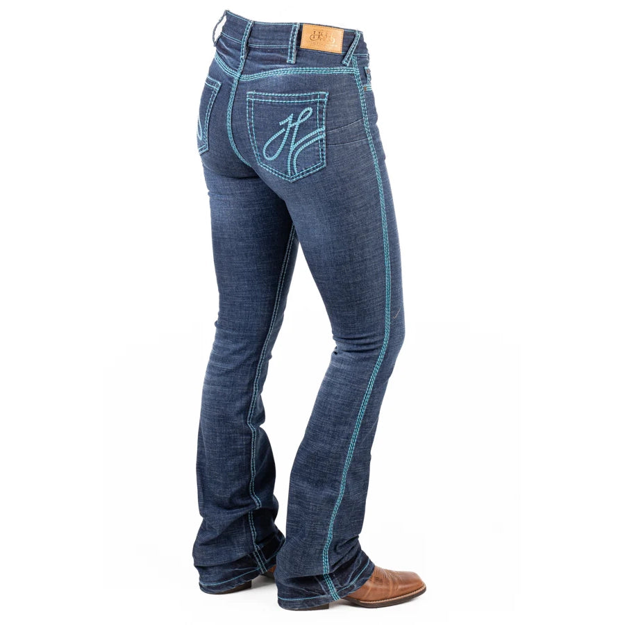 NAVADA ULTRA HIGH RISE Boot Cut Jeans, 35 inch Leg. TURQUOISE STITCH by Hitchley and Harrow SR2237