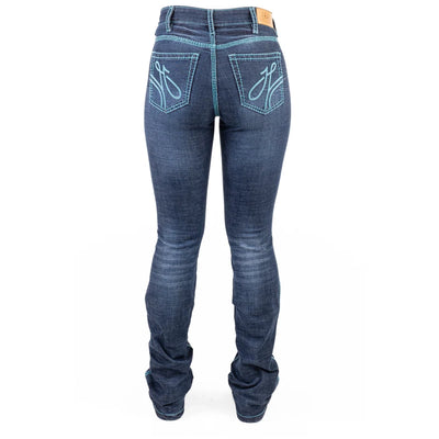 NAVADA ULTRA HIGH RISE Boot Cut Jeans, 35 inch Leg. TURQUOISE STITCH by Hitchley and Harrow SR2237