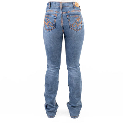 MASSACHUSETTS ULTRA HIGH RISE Boot Cut Jeans, 35 inch Leg. DEEP TAN STITCH by Hitchley and Harrow SR2248