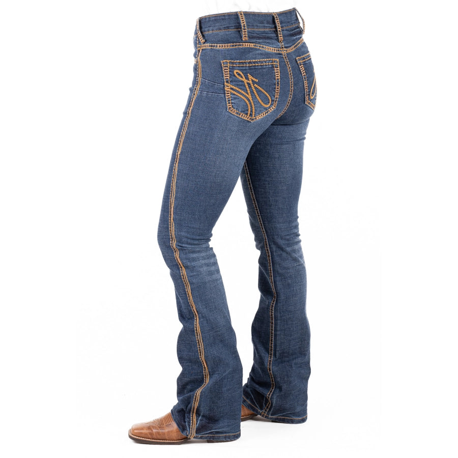SAN ANTONIO ULTRA HIGH RISE Boot Cut Jeans, 35 inch Leg. TAN & METALLIC STITCH by Hitchley and Harrow SR2242a