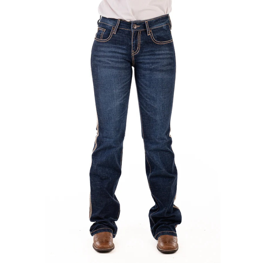 RICHMOND COMFORT CUT HIGH RISE Jeans, 35 inch Leg. BEIGE STITCH by Hitchley and Harrow SR2221