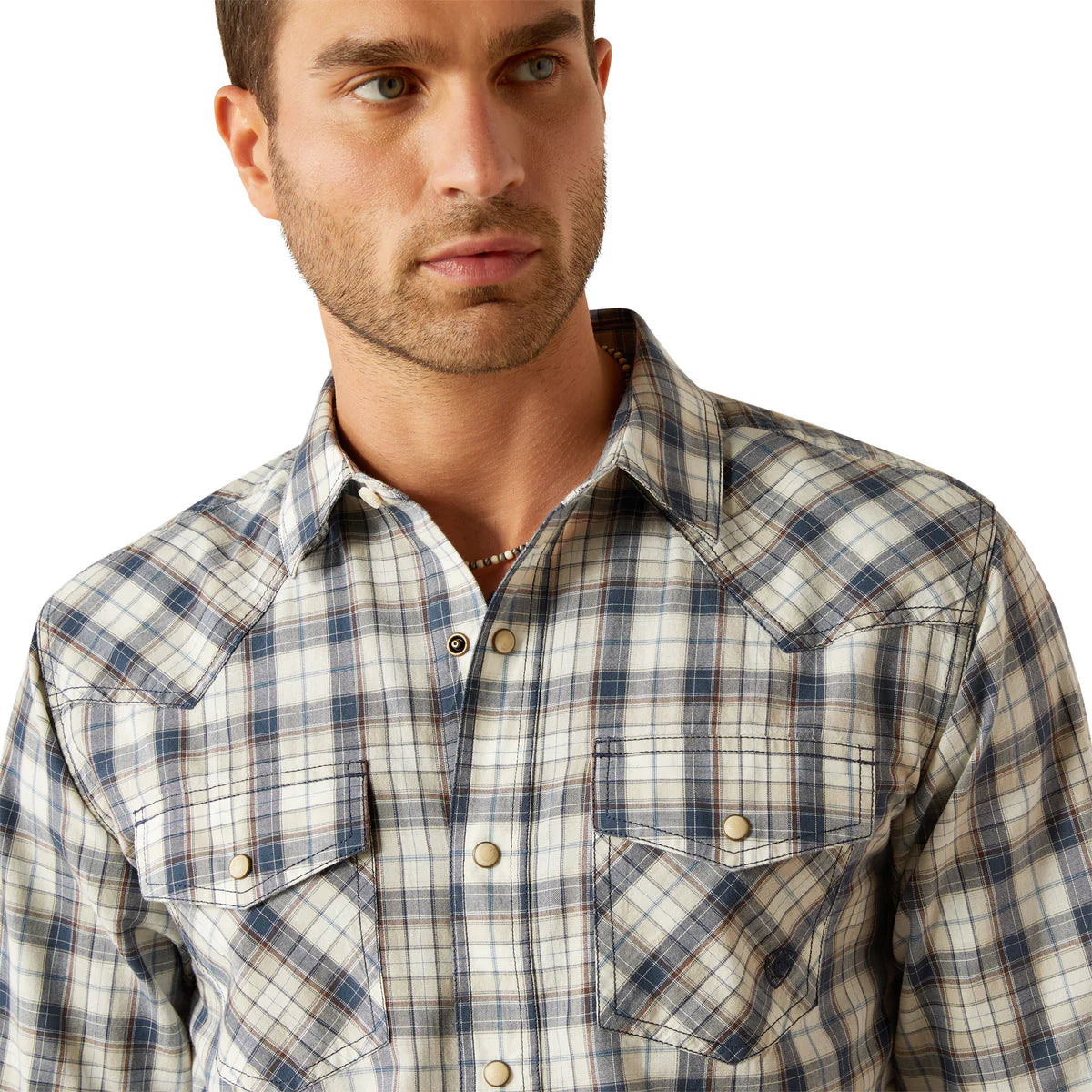 ARIAT MENS HAMPTON RETRO FIT LONG SLEEVE SHIRT - NAVY