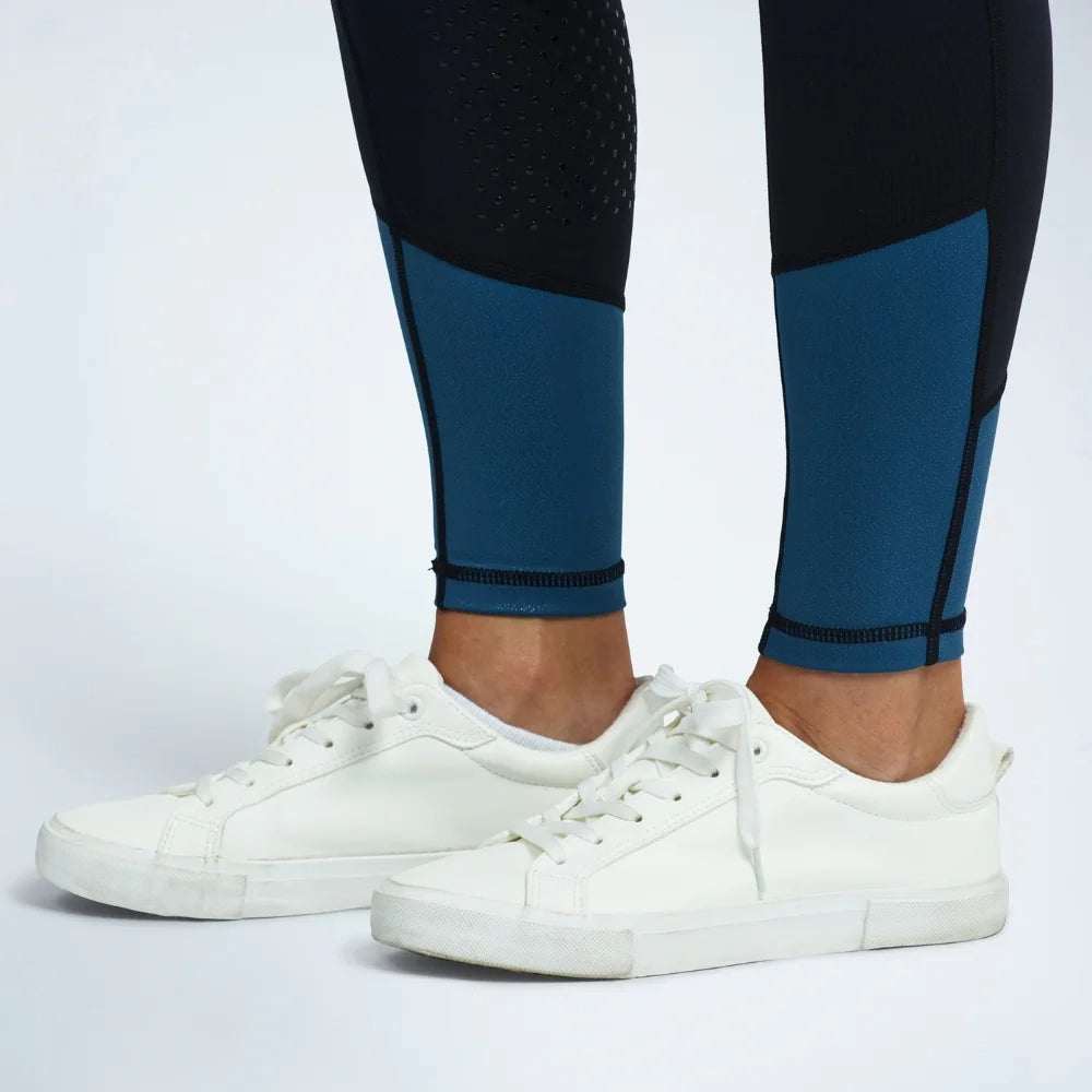 BARE YOUTH Performance Riding Tights with FULL SEAT silicone grip - TEAL GLAMOUR