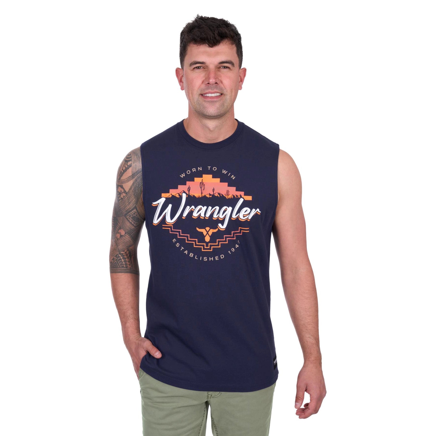 Wrangler Mens MARIO Muscle Tank Shirt - Navy
