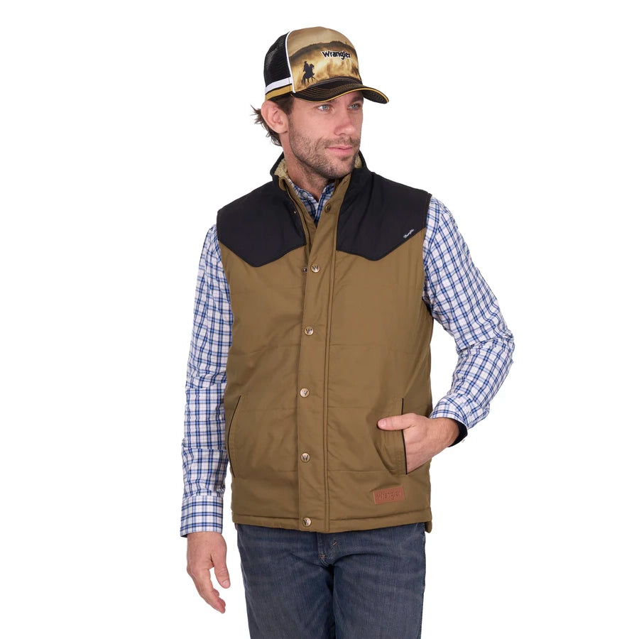 WRANGLER MENS RUBEN VEST - TAN/BLACK
