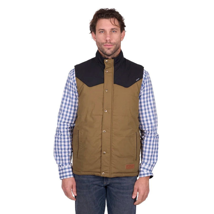 WRANGLER MENS RUBEN VEST - TAN/BLACK