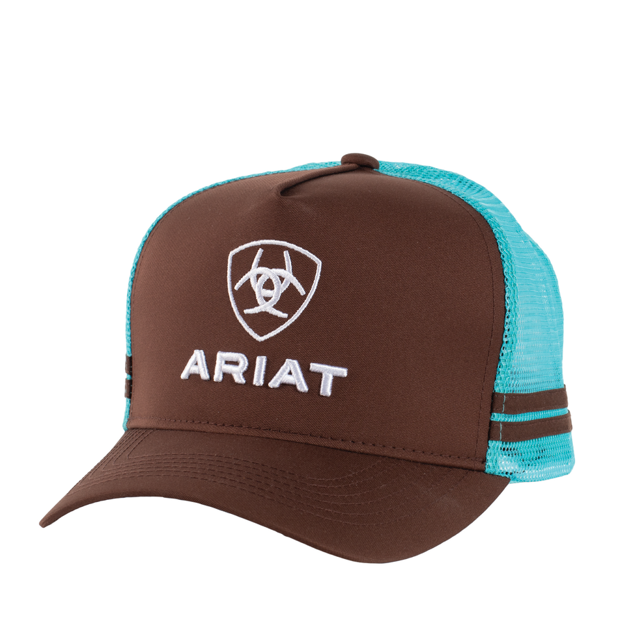 Ariat STACKED LOGO Trucker Cap - BROWN/TUQUOISE