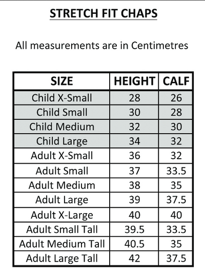 Dublin Stretch Fit Size Chart